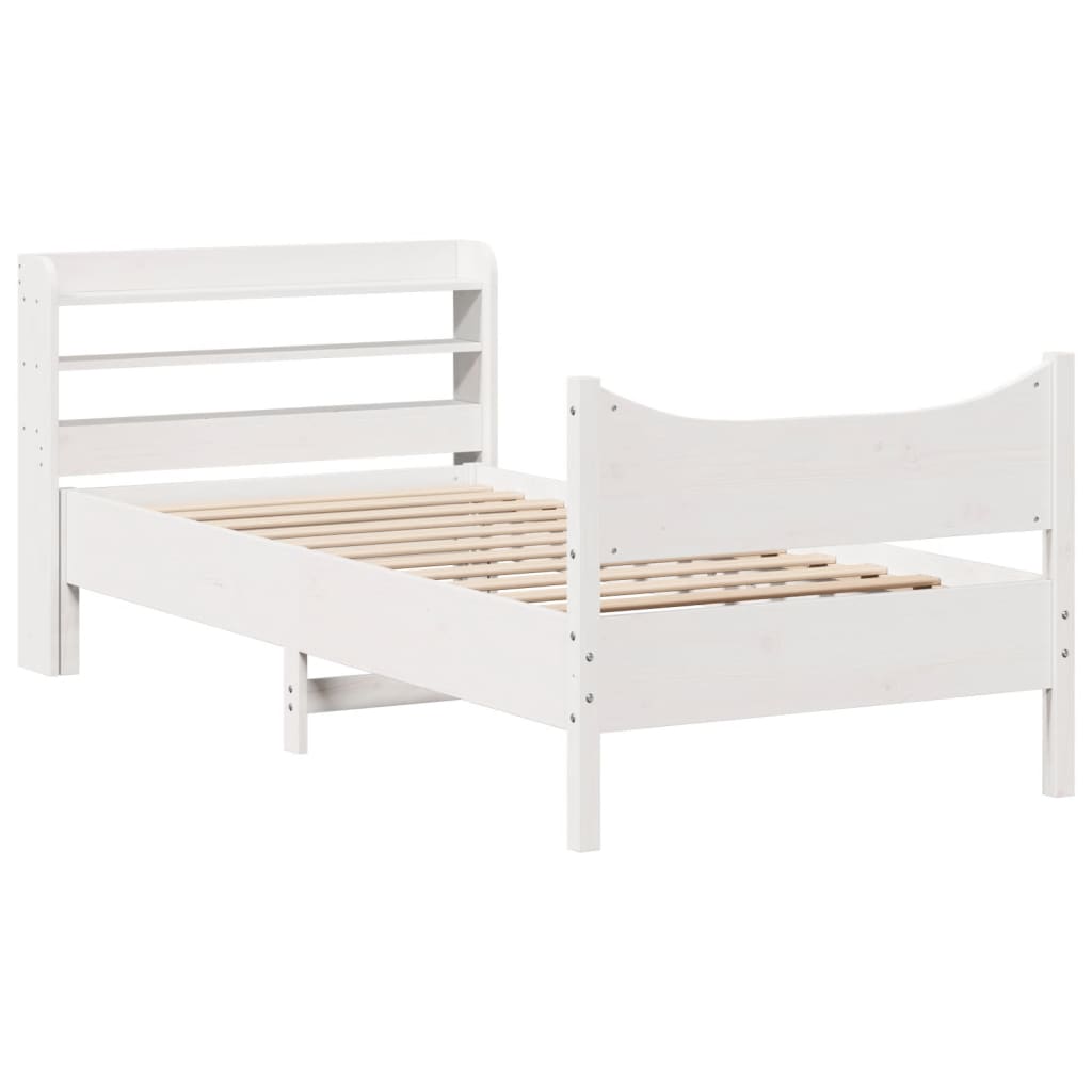 Bed Frame with Headboard White 75x190 cm Small Single Solid Wood Pine